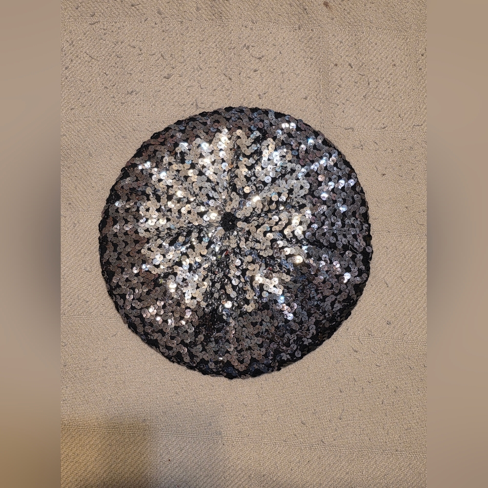 Brand New Y2K Bebe Sequin Accent Hat - Silver & Black